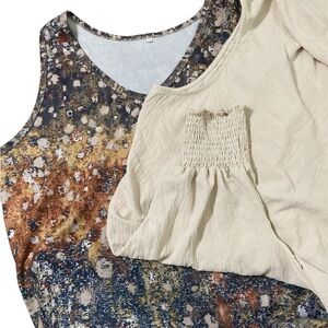 Multicolor Sleeveless and Cream Smocked Dolman Sleeve Women's Tops Size 2XL